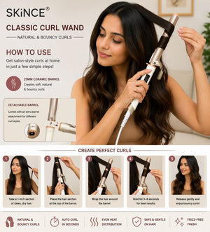 SKINCE 22 mm ceramic curling iron in champagne and white