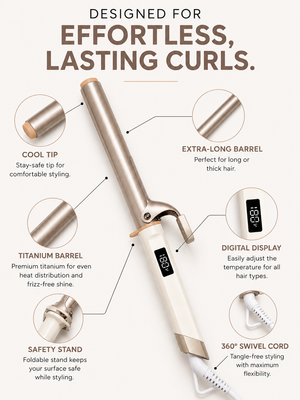 SKINCE 22 mm curling iron with natural bouncy curls and key features